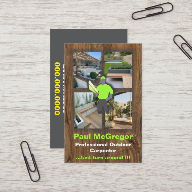 Carte De Visite Cartão De Visita Professional Outdoor Carpenter Bu (Devant/Arrière en situation)