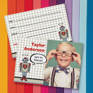 Carte De Visite Carton Retro Robot Fun Kids Photo Playdate Card