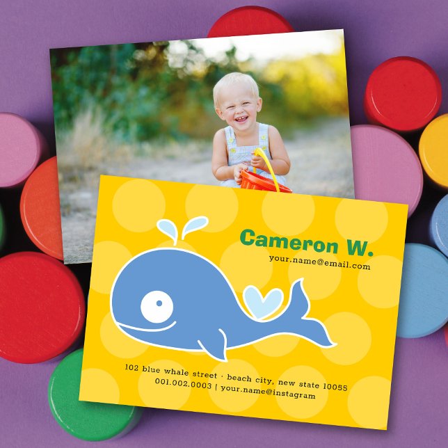 Carte De Visite Cartoon bleu baleine profil enfant photo appel (Créateur téléchargé)