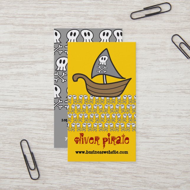 Carte De Visite Cartoon Pirate Ship Skuls Bones Amusants Garçons c (Devant/Arrière en situation)
