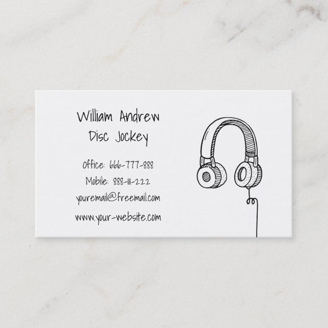 Carte De Visite Casque audio Doodle DJ Disc Jockey (Devant)