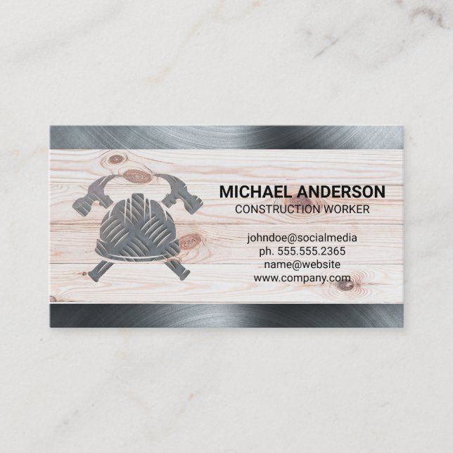 Carte De Visite Casque de chantier de Hammers | Acier | Bois | Con (Devant)