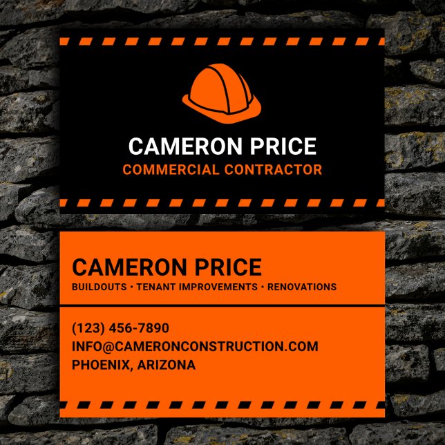 Carte De Visite Casque de chantier orange de l'entrepreneur commer (Créateur téléchargé)