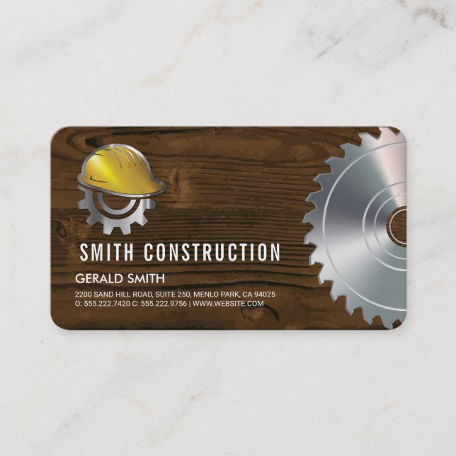 Carte De Visite Casque de chantier | Scie | Constructeur | Bois (Devant)