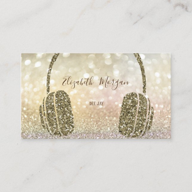 Carte De Visite Casque DJ Bokeh Elegan Glitter (Devant)