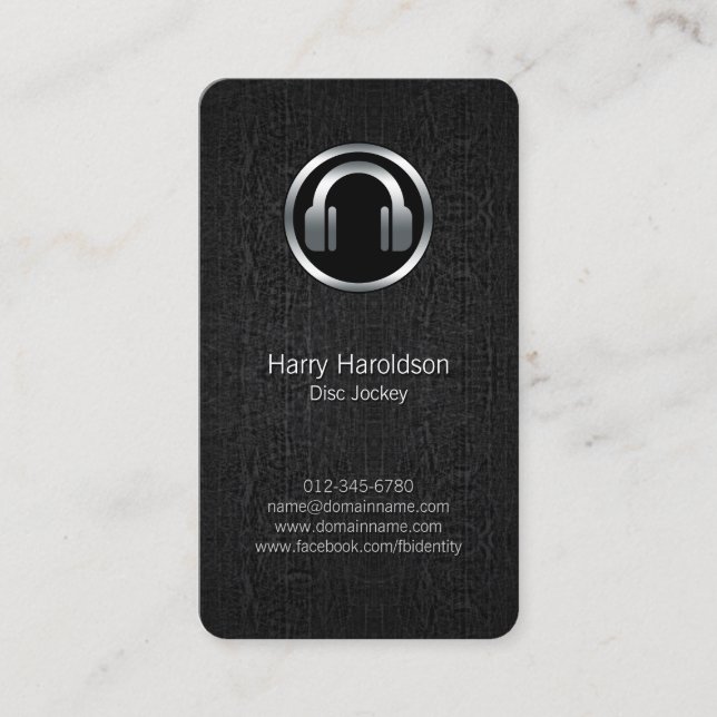 Carte De Visite Casque DJ de disque Jockey BlackGrunge BusinessCar (Devant)