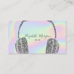 Carte De Visite Casque DJ Paillettes Argentées Holographiques Élég