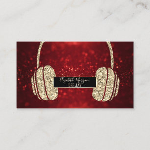 Carte De Visite Casque DJ Paillettes Bokeh Rouge Moderne Élégant