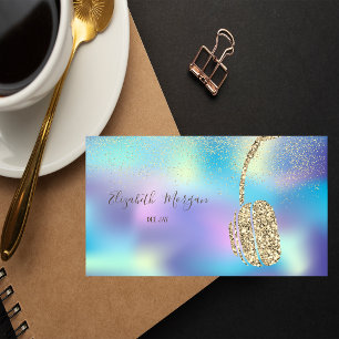Carte De Visite Casque DJ Paillettes holographiques bleues, Confet