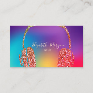 Carte De Visite Casque DJ Paillettes Holographiques Colorées