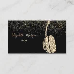 Carte De Visite Casque DJ Paillettes Or Élégant, Confettis