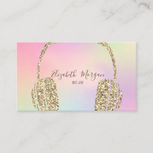 Carte De Visite Casque DJ Paillettes Or Moderne Holographique