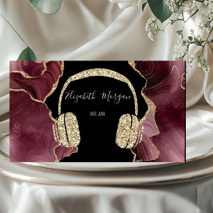 Carte De Visite Casque élégant doré pailleté DJ Agate bordeaux