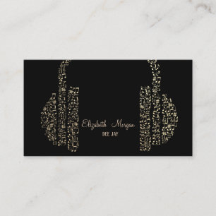 Carte De Visite Casque Notes de Musique Or Élégant DJ