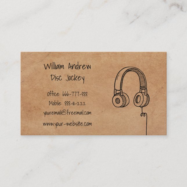 Carte De Visite Casque simple Doodle DJ Faux Texture (Devant)