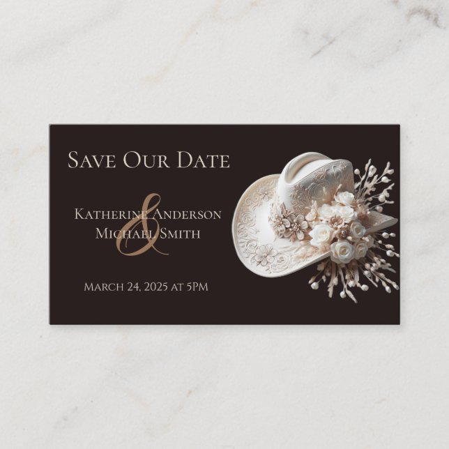 Carte De Visite Casquette blanc Cowgirl avec Mariage Fleurs (Devant)