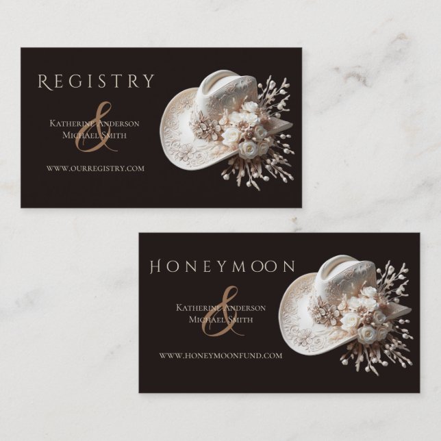 Carte De Visite Casquette blanc Cowgirl avec registre Mariage Fleu (Devant / Derrière)