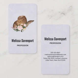 Carte De Visite Casquette Brown Cowgirl avec fleurs roses