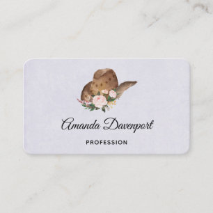 Carte De Visite Casquette Brown Cowgirl avec fleurs roses