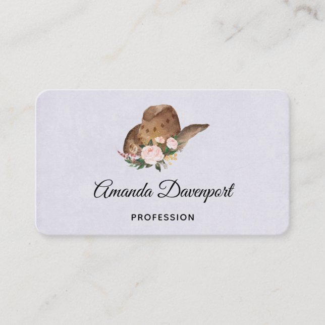 Carte De Visite Casquette Brown Cowgirl avec fleurs roses (Devant)