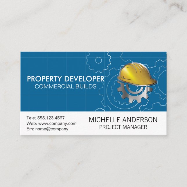 Carte De Visite Casquette dur de construction | Engrenages (Devant)