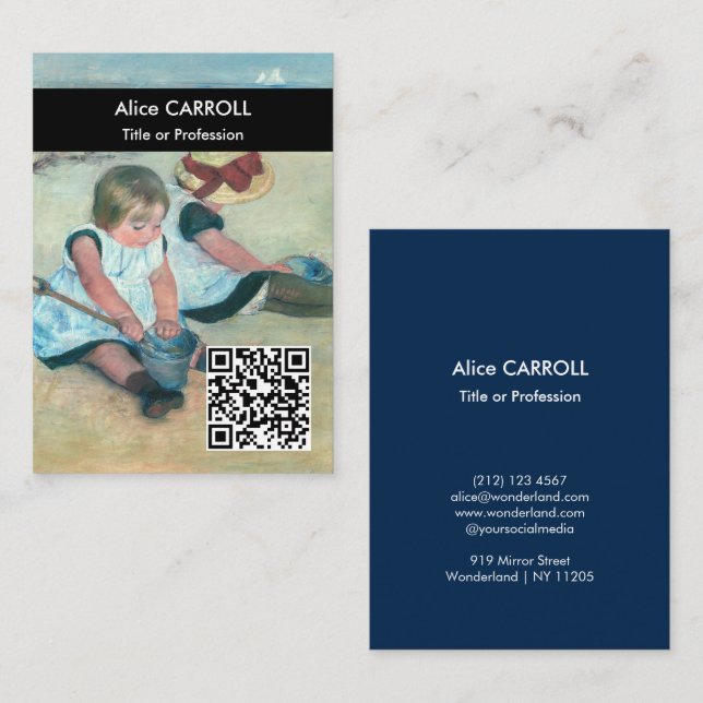 Carte De Visite Cassatt - Enfants jouant sur la plage - Code QR (Devant / Derrière)