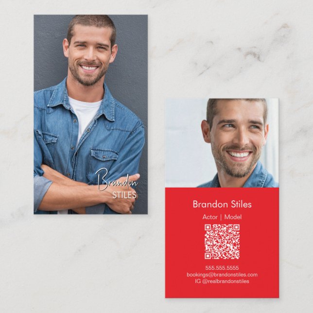 Carte De Visite Casting Essentials Photo Business Card | QR Code (Devant / Derrière)