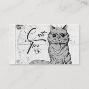 Carte De Visite Cat drawing, old classic vintage look, light gray 