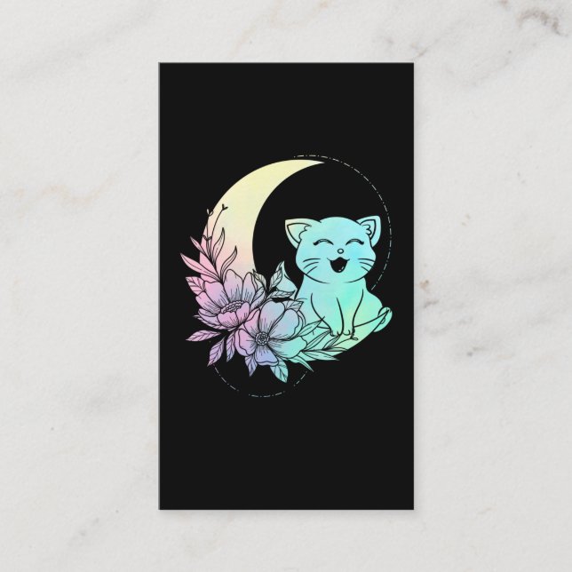 Carte De Visite Cat mystique Croissant Lune Pastel Goth Wicca (Devant)