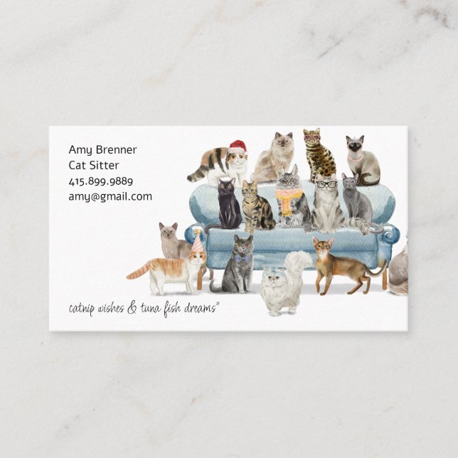 Carte De Visite Cat Sitter Watercolor Business Card (Devant)