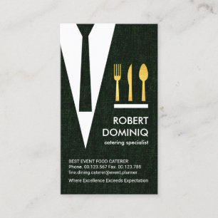 Carte De Visite Caterer à coussin vert Plaid Suit Gold Cutlery
