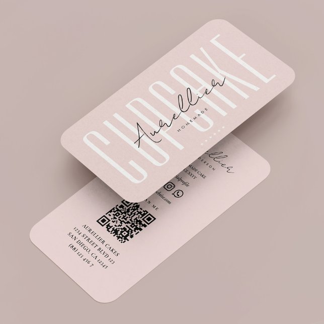 Carte De Visite Caterer de boulangerie moderne Cupcake Pink Script (Modern Bakery Caterer Cupcake Pink Script Business Card
)