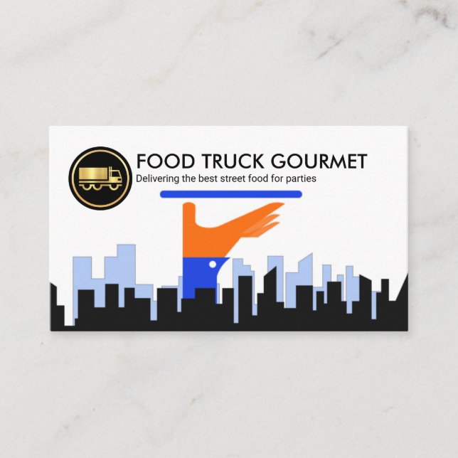 Carte De Visite Caterer Silhouette de la Ville de Dish (Devant)