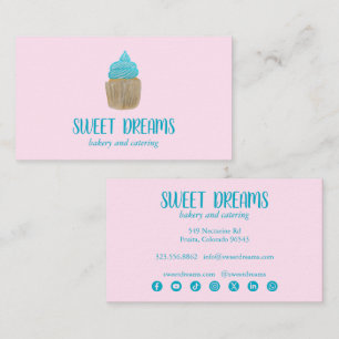 Carte De Visite Catering de gâteaux Cupcake Sucré Rose Bleu Social