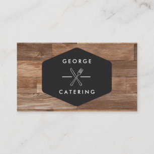 Carte De Visite Catering Logo Fourchette Couteau Croisés Bois Vint