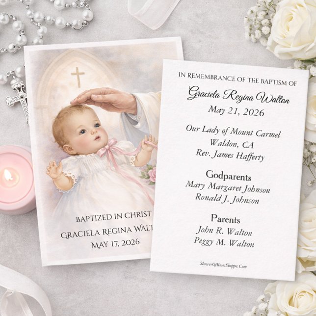 Carte De Visite Catholic Baby Girl Baptismal Remembrance Holy Card (Créateur téléchargé)