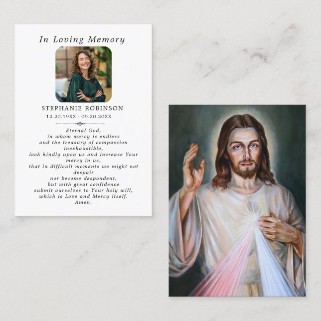 Carte De Visite Catholic Divine Mercy Jesus Funeral Prayer Card (Devant / Derrière)