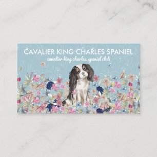 Carte De Visite Cavalier King Charles Spaniel Chien Flower Motif
