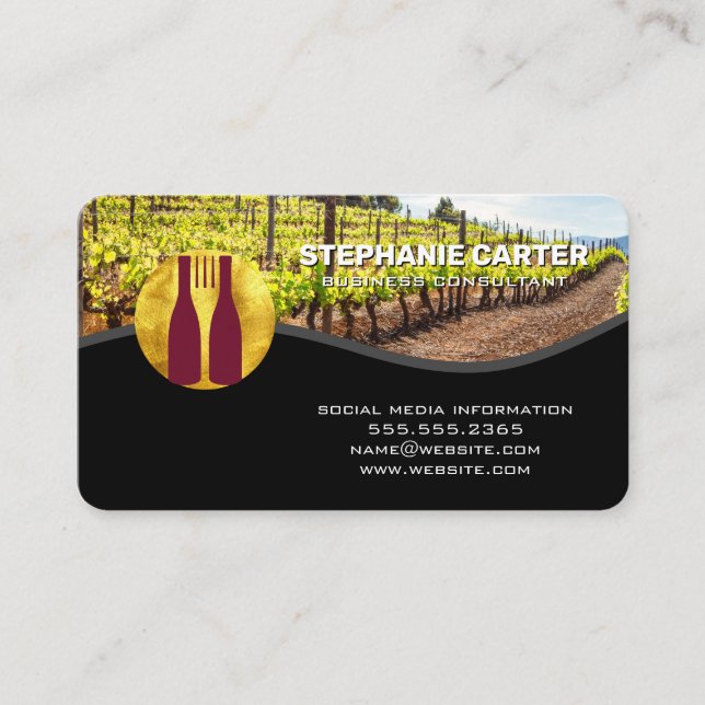 Carte De Visite Cave à vin | Bouteilles de vin Fourche Logo | Vign (Devant)