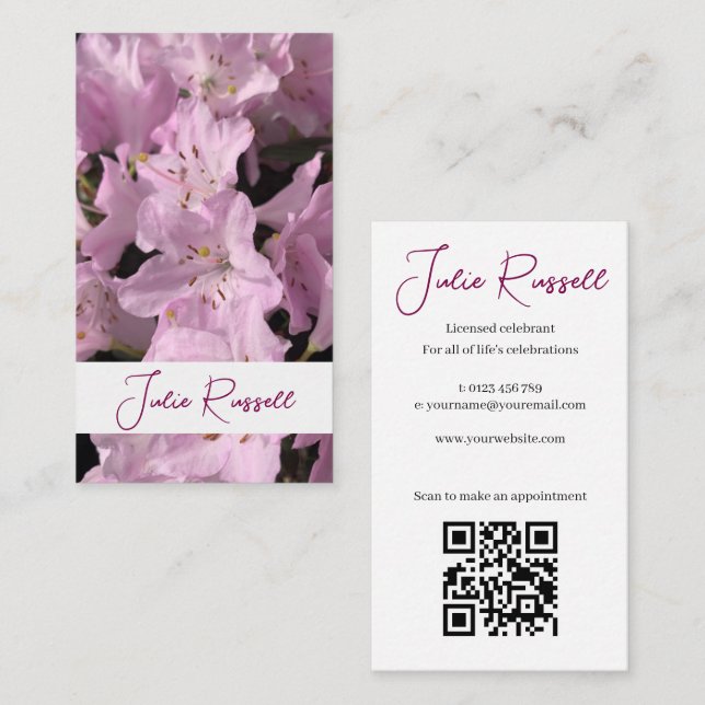 Carte De Visite Célébrant de Mariage Fleurs Rose Pastel Simple (Devant / Derrière)