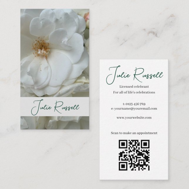 Carte De Visite Célébrant de mariage simple floral blanc (Devant / Derrière)