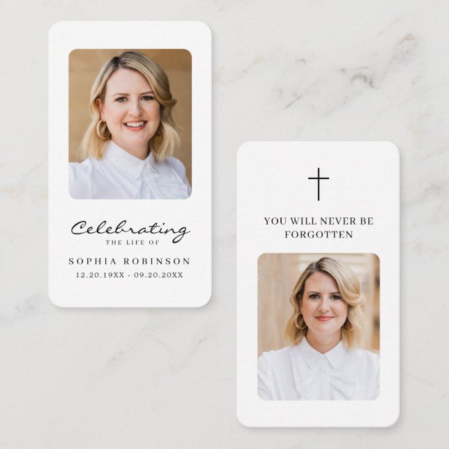 Carte De Visite Célébration de la vie 2 Photo Funeral Prayer Card (Devant / Derrière)