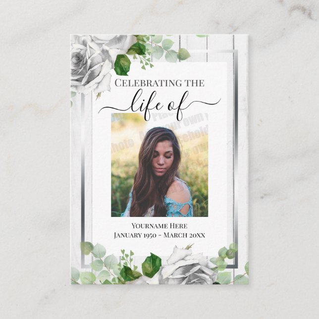 Carte De Visite Célébration de la vie Bois rustique Un souvenir ph (Devant)