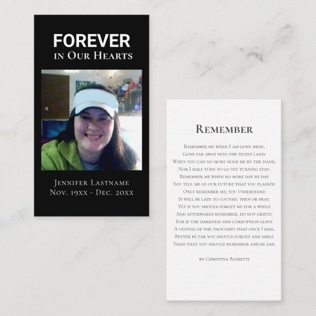 Carte De Visite Célébration de la vie une photo souvenir (Devant / Derrière)