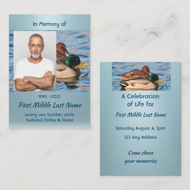 Carte De Visite Celebration of Life Service Mallard Ducks Bird (Devant / Derrière)