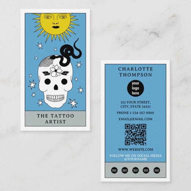 Carte De Visite Celestial Tarot Sun Tattoo Artist Piercer Logo (Devant / Derrière)