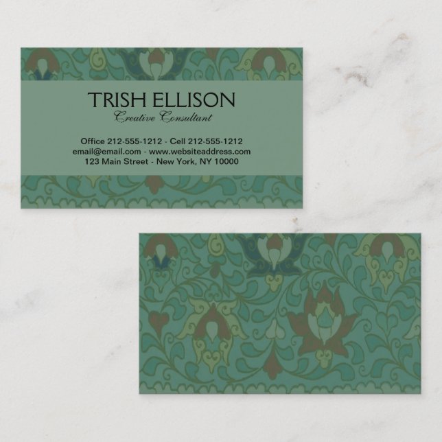 Carte De Visite Cercle chinois antique bleu vert (Devant / Derrière)