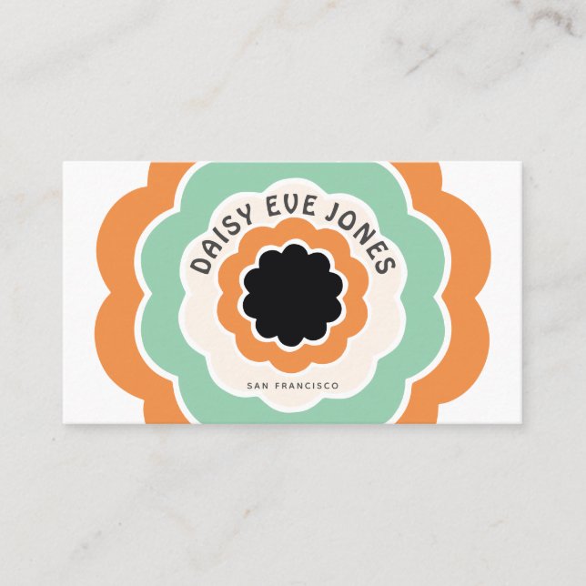 Carte De Visite Cercle de fleurs vert orange noir rétro Boho (Devant)