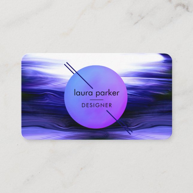 Carte De Visite Cercle de lune indigo moderne Vagues d'aquarelle  (Devant)