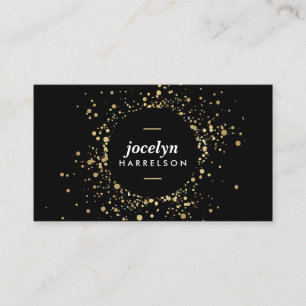 Carte De Visite Cercle Faux Gold Confetti Scatted sur Noir
